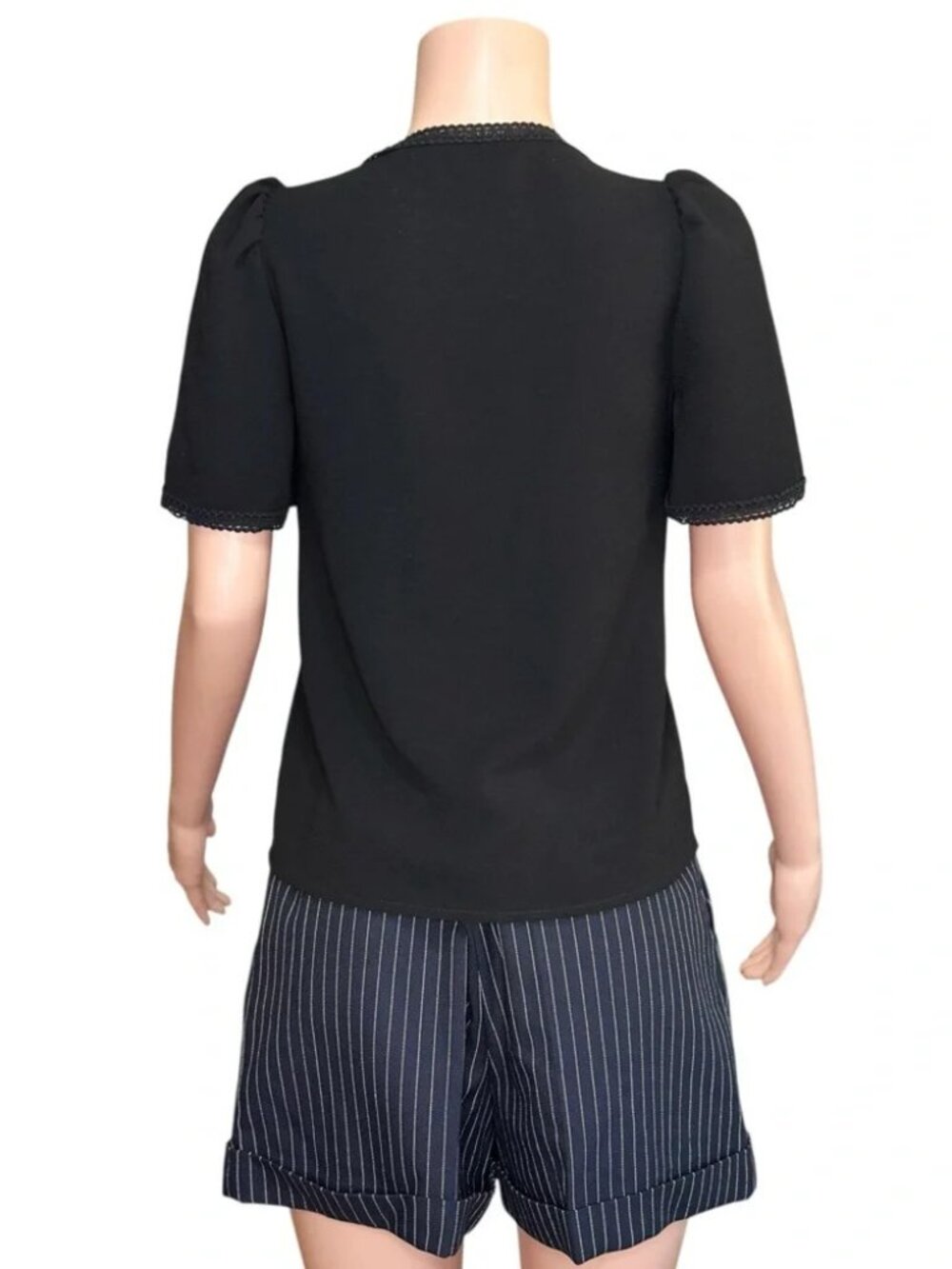 Sezane | Black V-Neck Lace-Trim Top - Picture 4 of 8